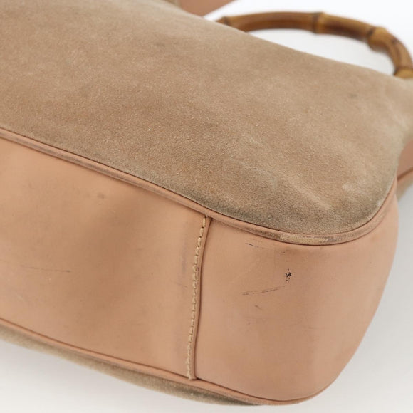 GUCCI Bamboo Shoulder Bag Suede 2way Beige Gold 001 2123 1577 Auth LNZ597