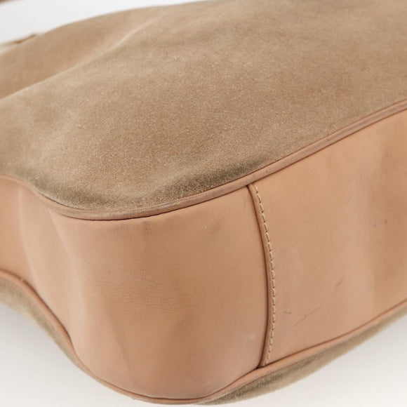 GUCCI Bamboo Shoulder Bag Suede 2way Beige Gold 001 2123 1577 Auth LNZ597
