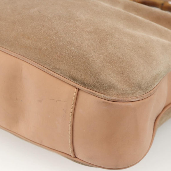 GUCCI Bamboo Shoulder Bag Suede 2way Beige Gold 001 2123 1577 Auth LNZ597