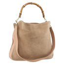 GUCCI Bamboo Shoulder Bag Suede 2way Beige Gold 001 2123 1577 Auth LNZ597-1