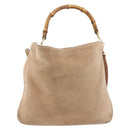GUCCI Bamboo Shoulder Bag Suede 2way Beige Gold 001 2123 1577 Auth LNZ597-13