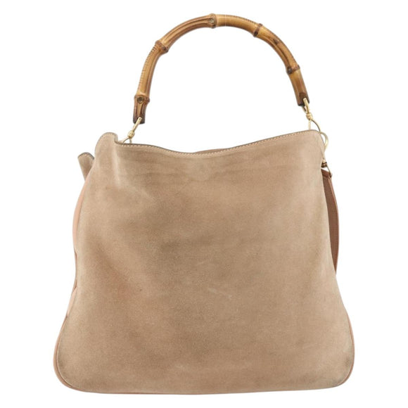 GUCCI Bamboo Shoulder Bag Suede 2way Beige Gold 001 2123 1577 Auth LNZ597
