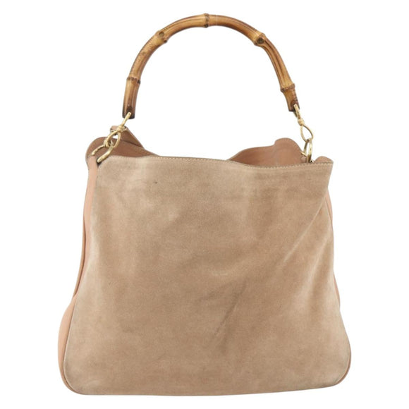 GUCCI Bamboo Shoulder Bag Suede 2way Beige Gold 001 2123 1577 Auth LNZ597