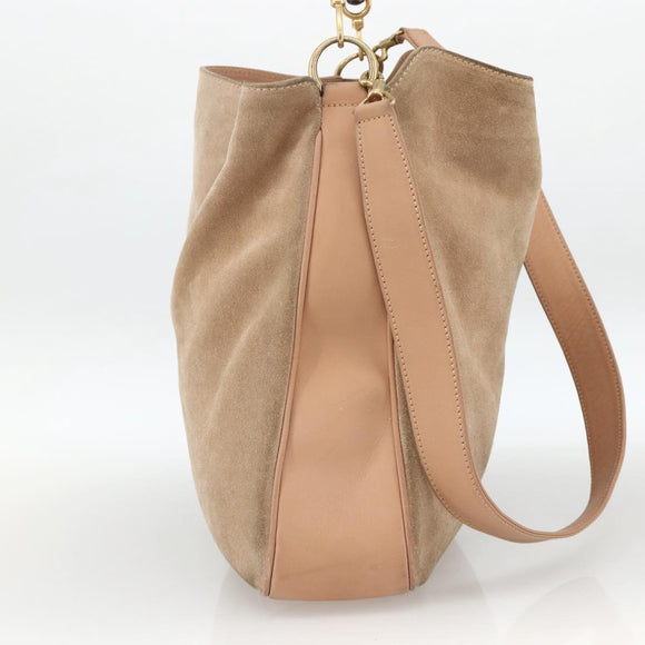 GUCCI Bamboo Shoulder Bag Suede 2way Beige Gold 001 2123 1577 Auth LNZ597