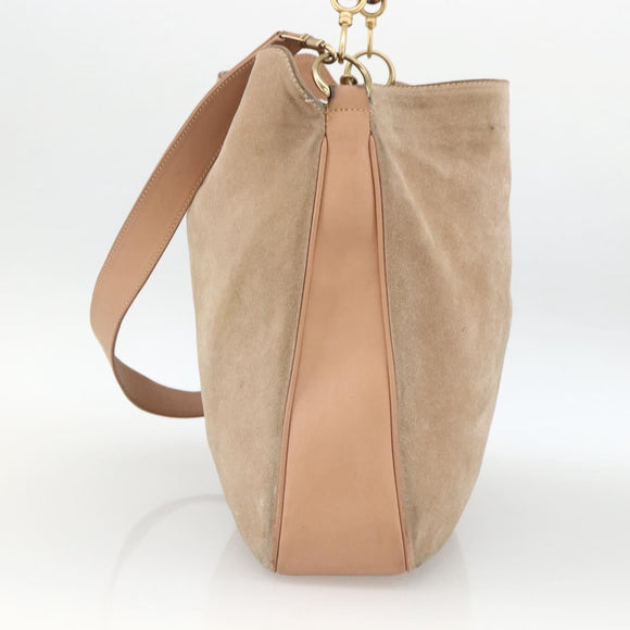 GUCCI Bamboo Shoulder Bag Suede 2way Beige Gold 001 2123 1577 Auth LNZ597