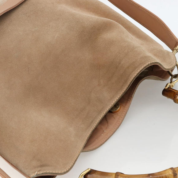 GUCCI Bamboo Shoulder Bag Suede 2way Beige Gold 001 2123 1577 Auth LNZ597