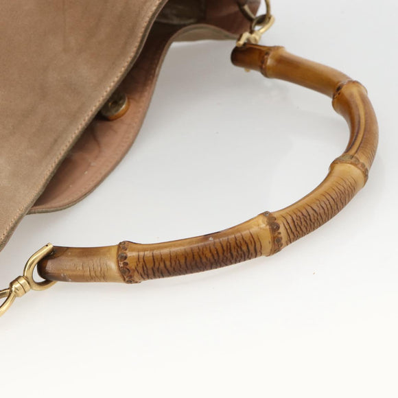 GUCCI Bamboo Shoulder Bag Suede 2way Beige Gold 001 2123 1577 Auth LNZ597