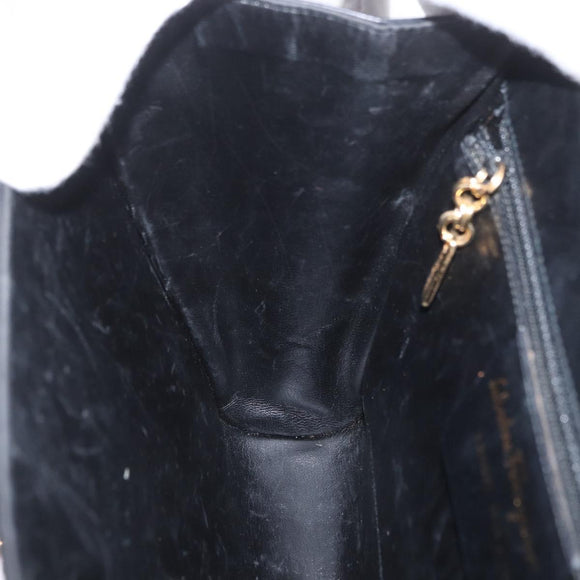 Salvatore Ferragamo Gancini Shoulder Bag Leather Black Gold Auth LNZ598