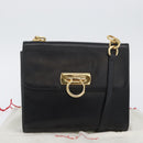 Salvatore Ferragamo Gancini Shoulder Bag Leather Black Gold Auth LNZ598-12