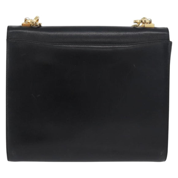Salvatore Ferragamo Gancini Shoulder Bag Leather Black Gold Auth LNZ598