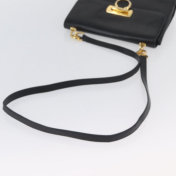 Salvatore Ferragamo Gancini Shoulder Bag Leather Black Gold Auth LNZ598