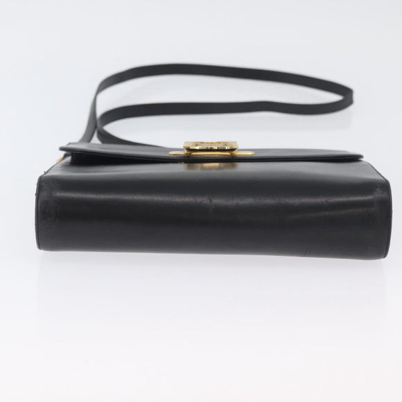 Salvatore Ferragamo Gancini Shoulder Bag Leather Black Gold Auth LNZ598