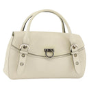 Salvatore Ferragamo Gancini Hand Bag Leather Ivory Silver Auth LNZ599A-1