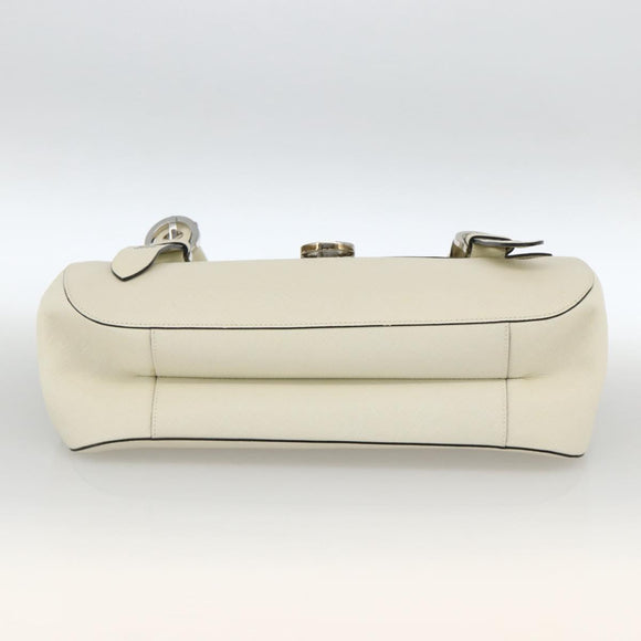 Salvatore Ferragamo Gancini Hand Bag Leather Ivory Silver Auth LNZ599A