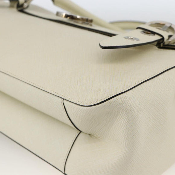Salvatore Ferragamo Gancini Hand Bag Leather Ivory Silver Auth LNZ599A