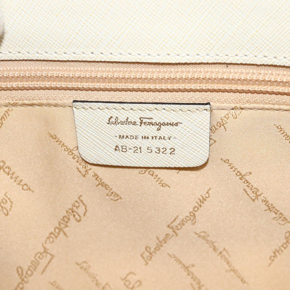 Salvatore Ferragamo Gancini Hand Bag Leather Ivory Silver Auth LNZ599A