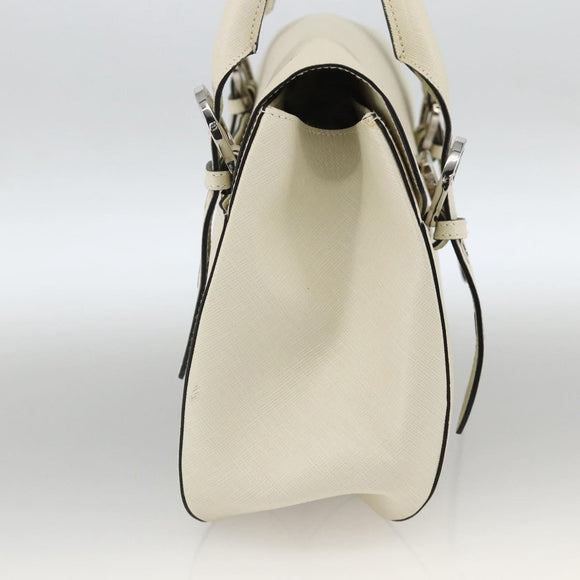 Salvatore Ferragamo Gancini Hand Bag Leather Ivory Silver Auth LNZ599A