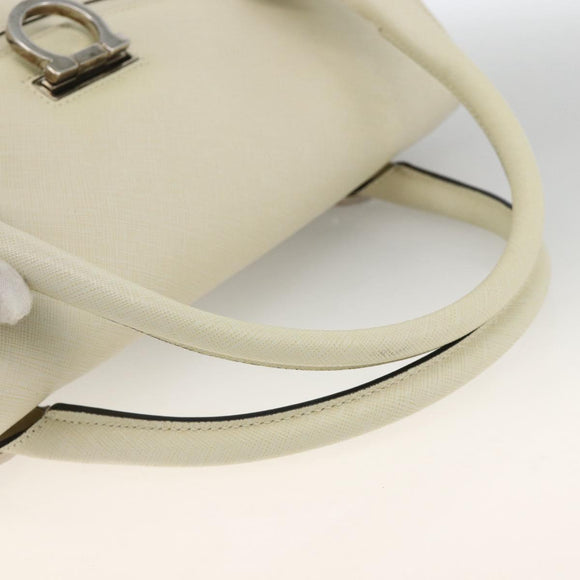 Salvatore Ferragamo Gancini Hand Bag Leather Ivory Silver Auth LNZ599A