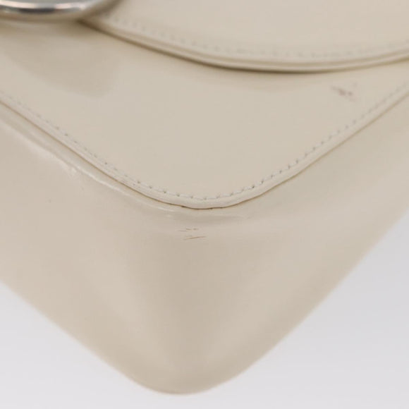 PRADA Shoulder Bag Patent leather Ivory Silver Auth LNZ602