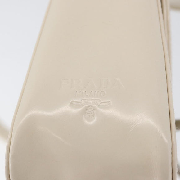 PRADA Shoulder Bag Patent leather Ivory Silver Auth LNZ602