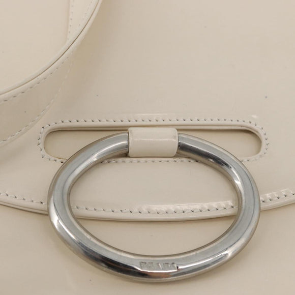 PRADA Shoulder Bag Patent leather Ivory Silver Auth LNZ602
