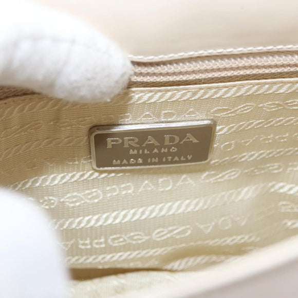 PRADA Shoulder Bag Patent leather Ivory Silver Auth LNZ602
