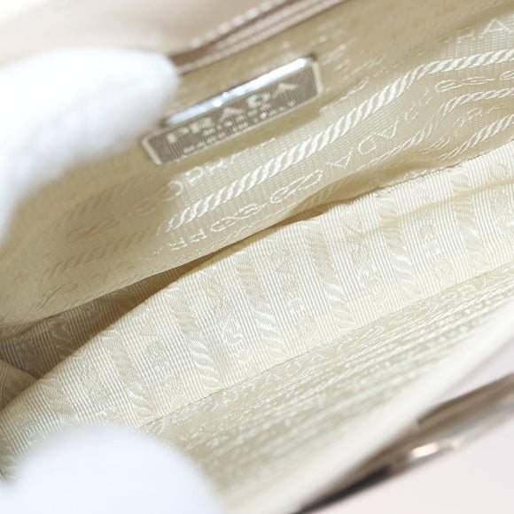PRADA Shoulder Bag Patent leather Ivory Silver Auth LNZ602