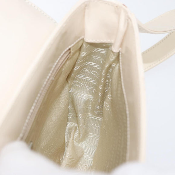 PRADA Shoulder Bag Patent leather Ivory Silver Auth LNZ602