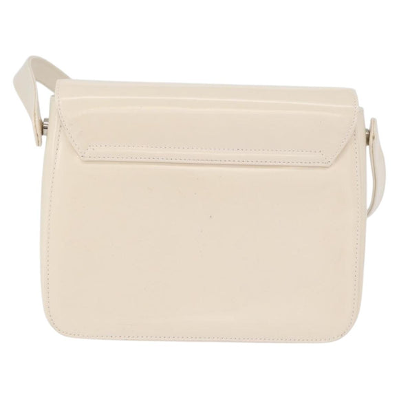 PRADA Shoulder Bag Patent leather Ivory Silver Auth LNZ602