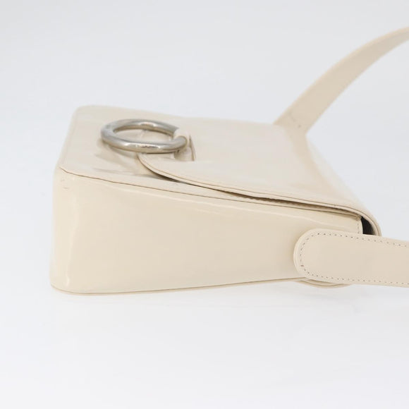 PRADA Shoulder Bag Patent leather Ivory Silver Auth LNZ602