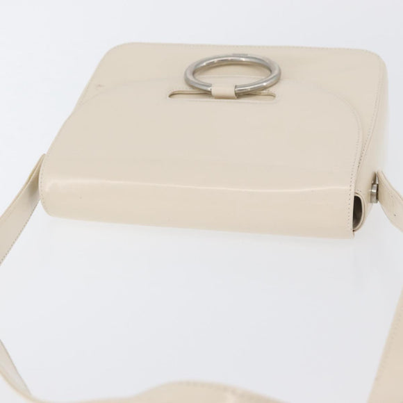 PRADA Shoulder Bag Patent leather Ivory Silver Auth LNZ602