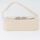 PRADA Shoulder Bag Patent leather Ivory Silver Auth LNZ602-9