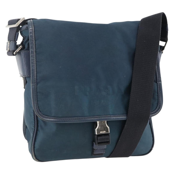 PRADA Shoulder Bag Nylon Navy Silver Auth LNZ603