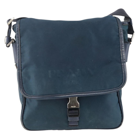 PRADA Shoulder Bag Nylon Navy Silver Auth LNZ603