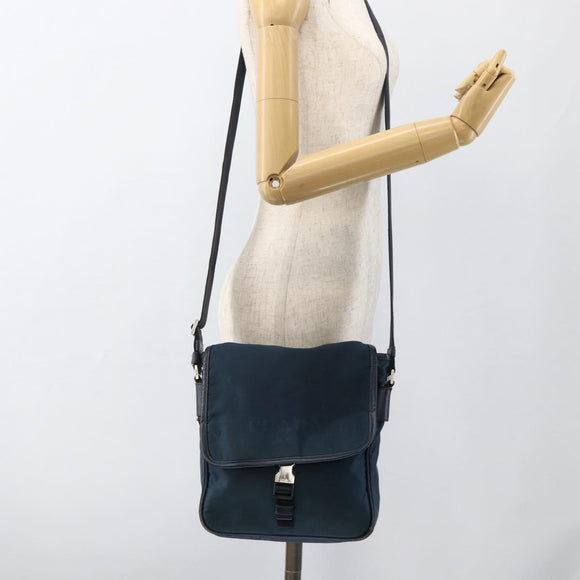 PRADA Shoulder Bag Nylon Navy Silver Auth LNZ603
