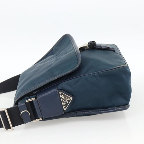 PRADA Shoulder Bag Nylon Navy Silver Auth LNZ603
