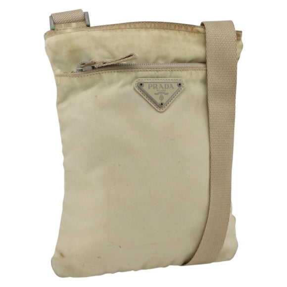 PRADA Shoulder Bag Nylon Beige Silver Auth LNZ604