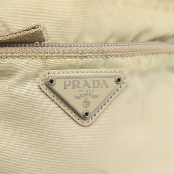 PRADA Shoulder Bag Nylon Beige Silver Auth LNZ604