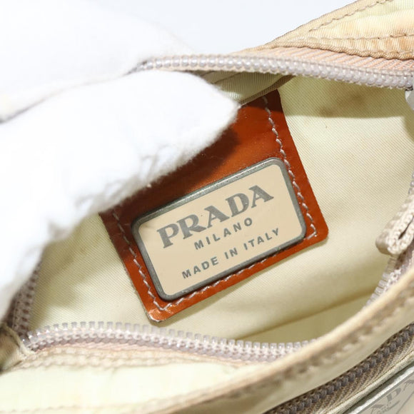 PRADA Shoulder Bag Nylon Beige Silver Auth LNZ604