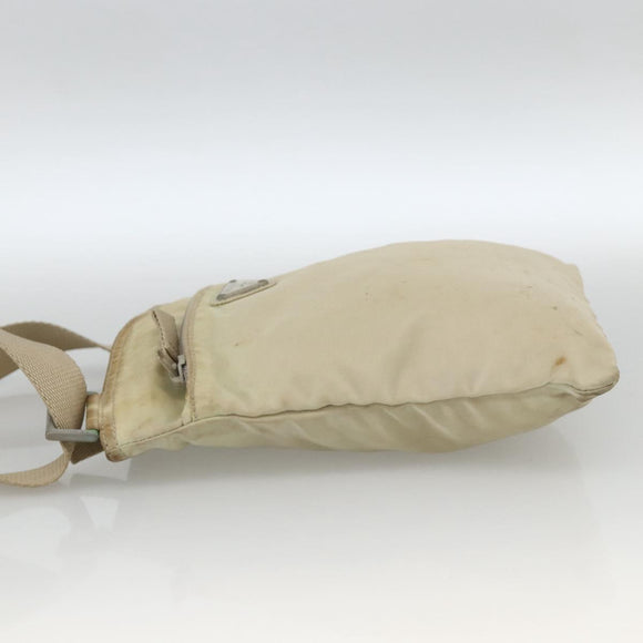 PRADA Shoulder Bag Nylon Beige Silver Auth LNZ604