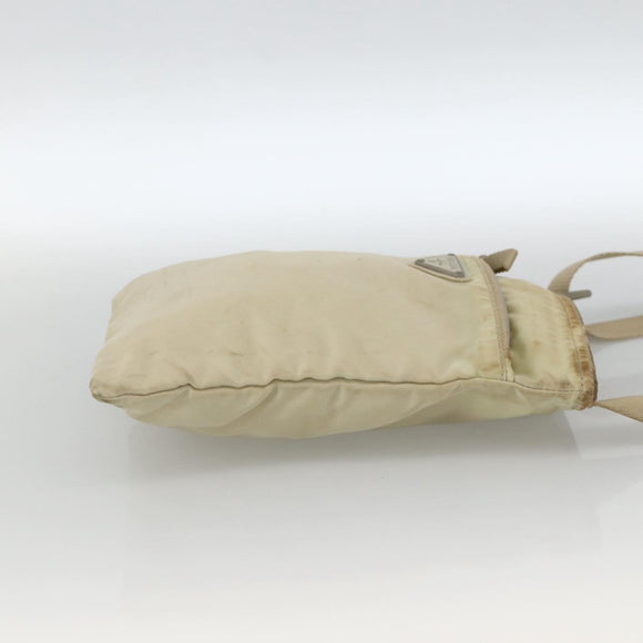 PRADA Shoulder Bag Nylon Beige Silver Auth LNZ604