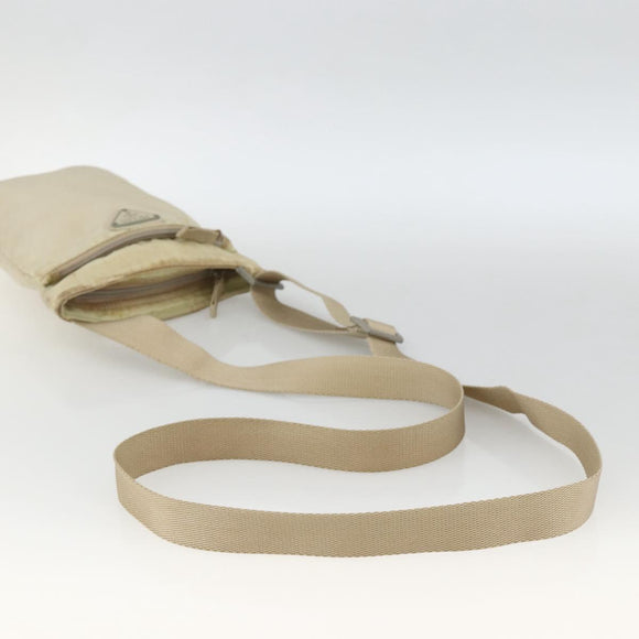 PRADA Shoulder Bag Nylon Beige Silver Auth LNZ604