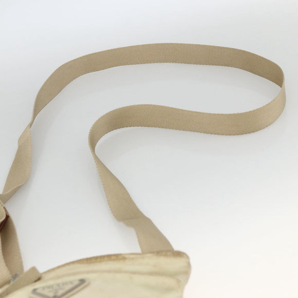 PRADA Shoulder Bag Nylon Beige Silver Auth LNZ604