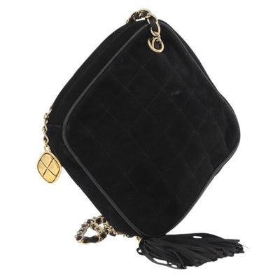 CHANEL Chain Choco Bar Shoulder Bag Suede Black Gold CC Auth LNZ606A