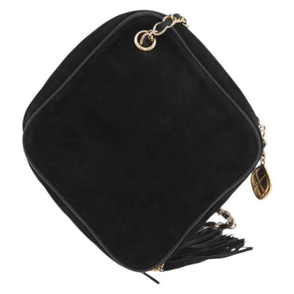 CHANEL Chain Choco Bar Umhängetasche Wildleder Schwarz Gold CC Auth LNZ606A