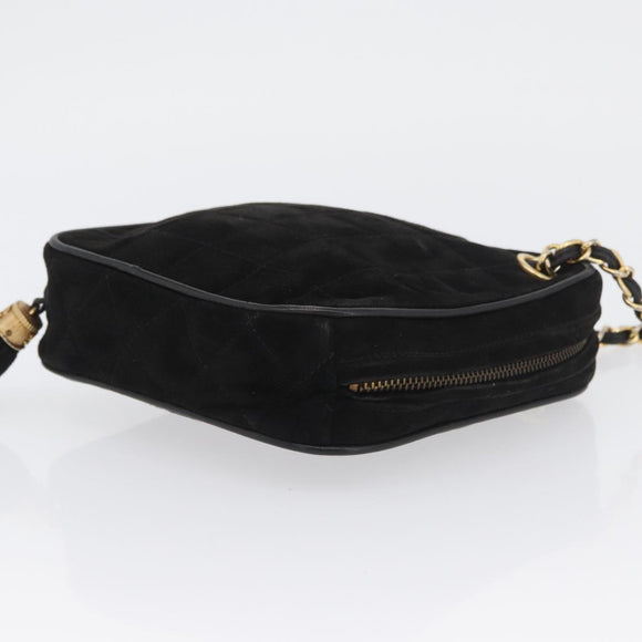 CHANEL Chain Choco Bar Umhängetasche Wildleder Schwarz Gold CC Auth LNZ606A