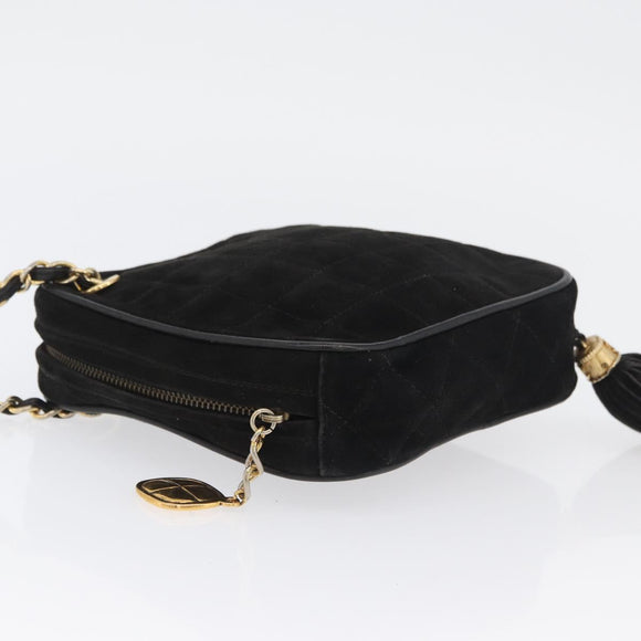 CHANEL Chain Choco Bar Umhängetasche Wildleder Schwarz Gold CC Auth LNZ606A