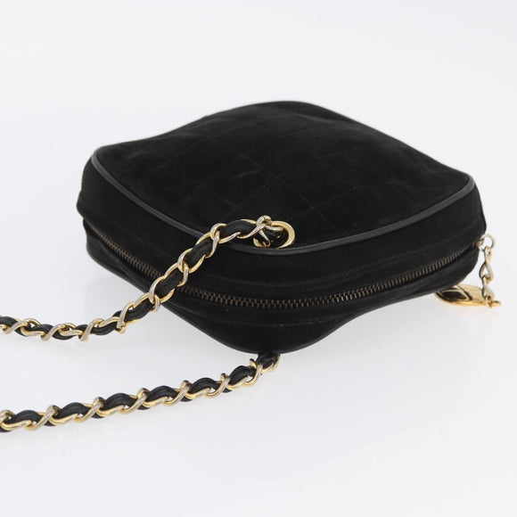 CHANEL Chain Choco Bar Umhängetasche Wildleder Schwarz Gold CC Auth LNZ606A