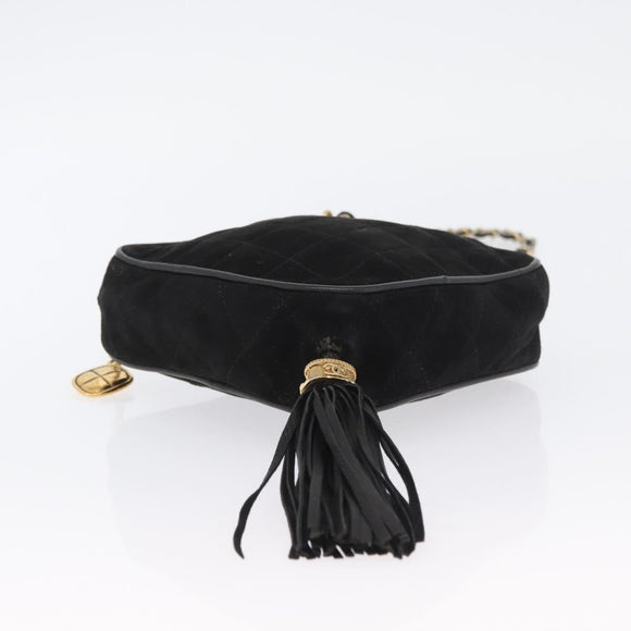 CHANEL Chain Choco Bar Umhängetasche Wildleder Schwarz Gold CC Auth LNZ606A