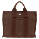 HERMES Her Line PM Tote Bag Canvas Brown Silver Auth LNZ607A-2